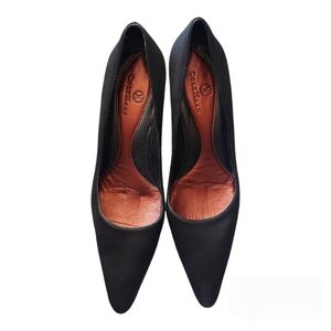 COLE HAAN Vintage Kassia Satin Black  Pointy Toe Kitten Heel size 6 B